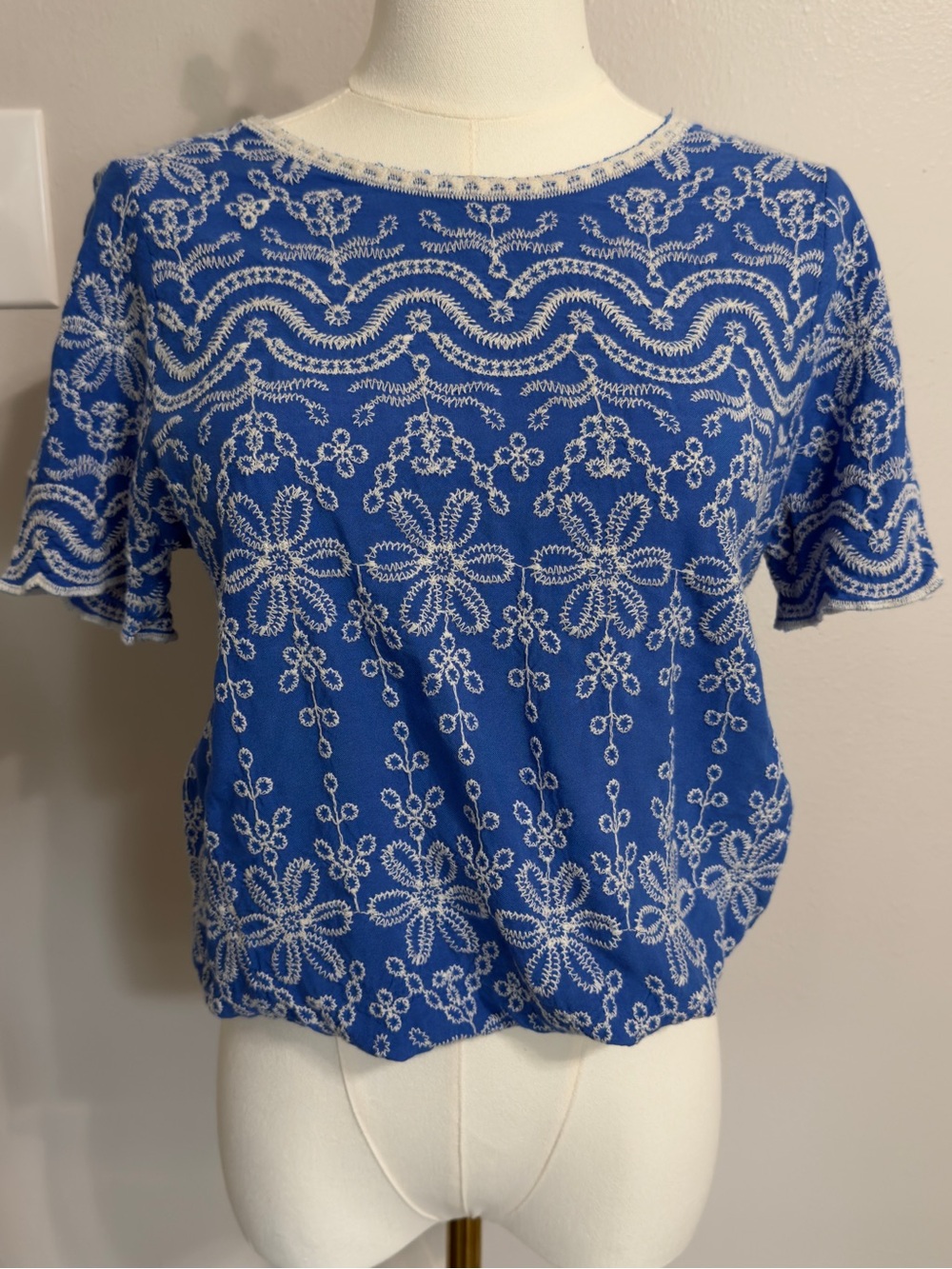 Solitaire Blue Embroidered Santorini Boho Blouse Top